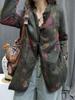 2026 Autumn Retro Print Women's Cotton-Linen Mid-Length Casual Frog Button Jacket