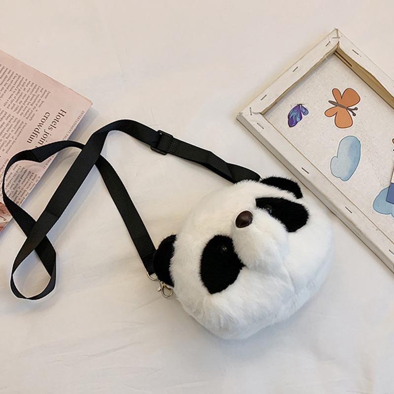 Panda Head Crossbody Bag Versatile Cute Plush Bag Cartoon Shoulder Bag