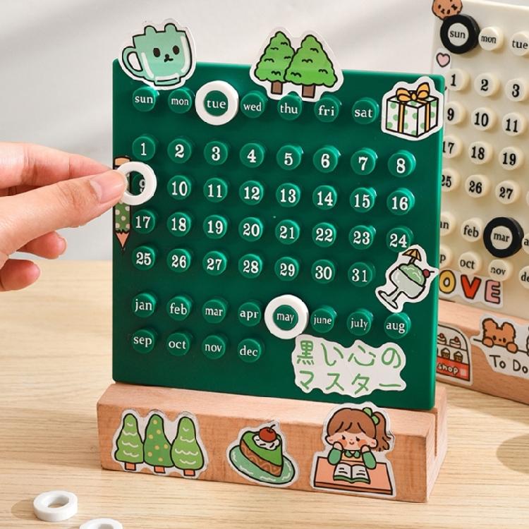 Desktop Permanent Calendar with Wood Stand ABS Permanent Countdown Calendar with 3 Rings for Office Desk Date Reminder