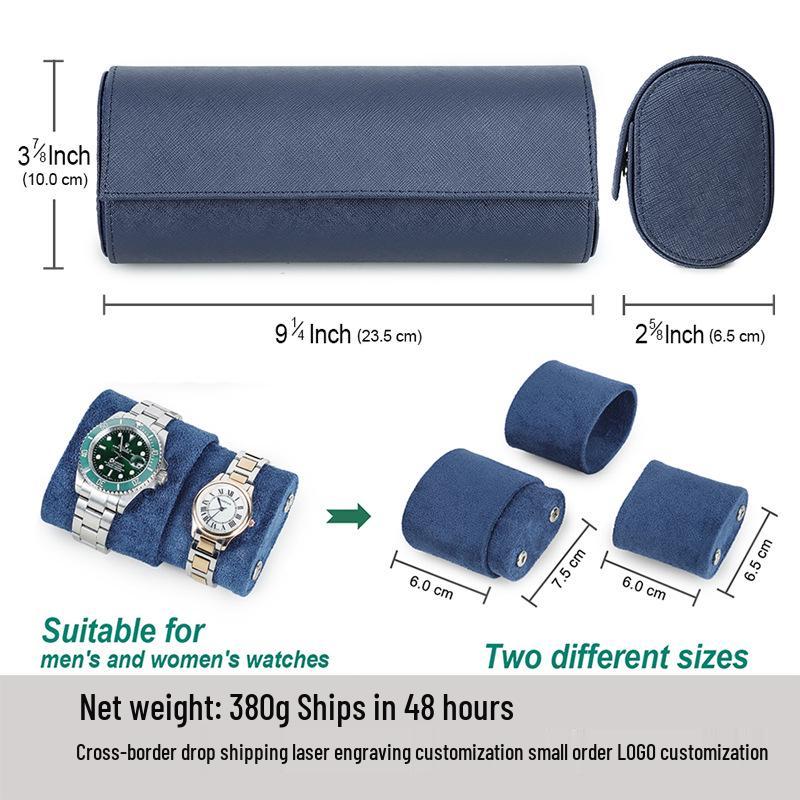 Scratch-Resistant Genuine Leather Watch Storage Box - Unisex 3-Piece Set with Pillowcase for Travel