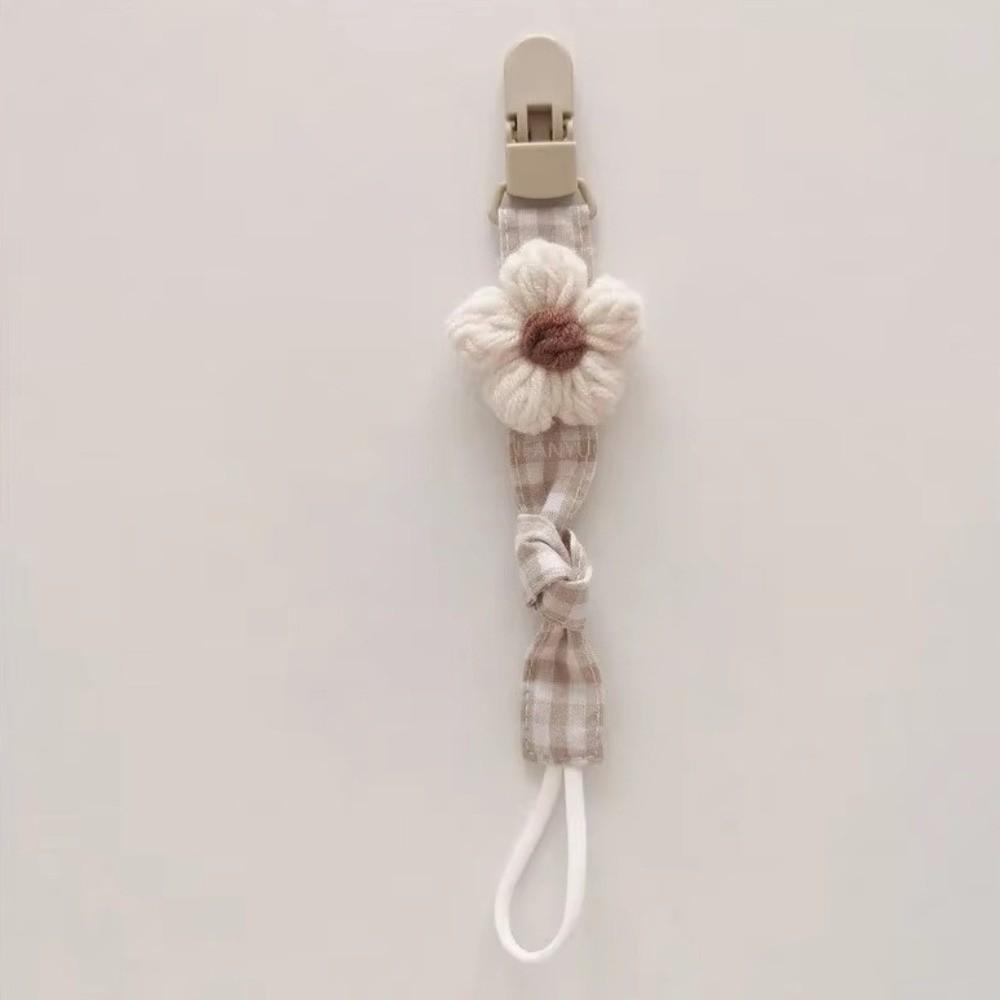 Plaid Flower Dummy Nipple Holder Plastic Embroidery Pacifier Clips Charm Baby Pacifier Chain Girls