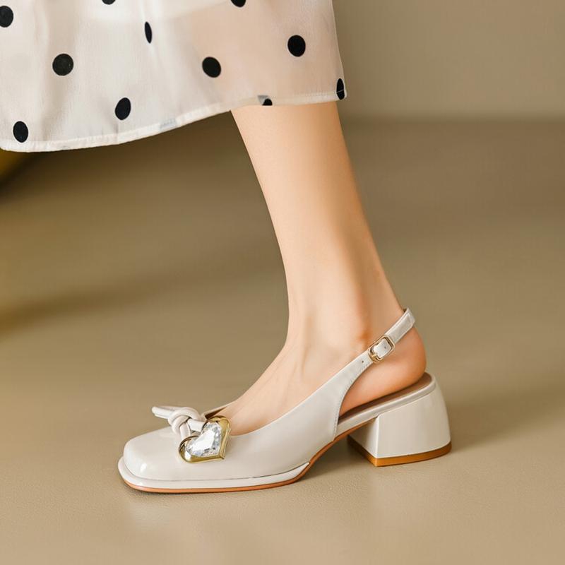 Fashion NEW Summer Women Sandals Patent Leather Shoes for Women Square Toe Chunky Heel Shoes Elegant Cover Toe Slingback Heart Sandals