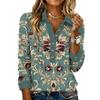Women's Fashionable and Relaxed V,neck Long,sleeved Button,down Retro Print Pullover Top