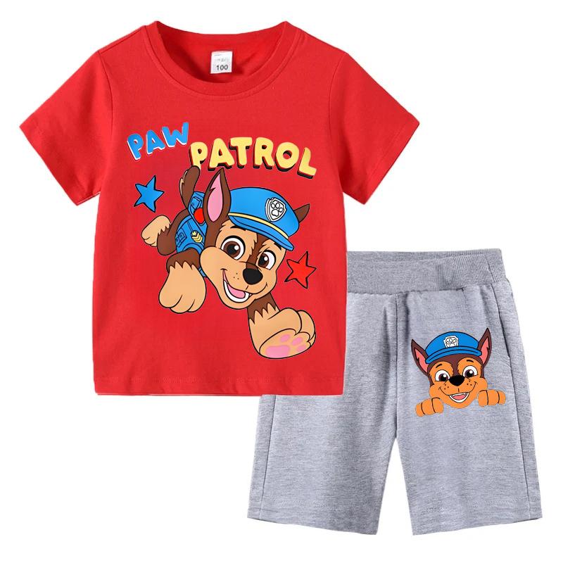 PAW Patrol Children's T-shirts Sets Summer Cartoon Print Boys Short Sleeve Shorts 2pcs Suit Kids Outfits Casual Clothing Sets