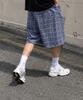 SAINTPAIN Sp Tartan Check Wide Elastic Bermuda Denim Pants Blue