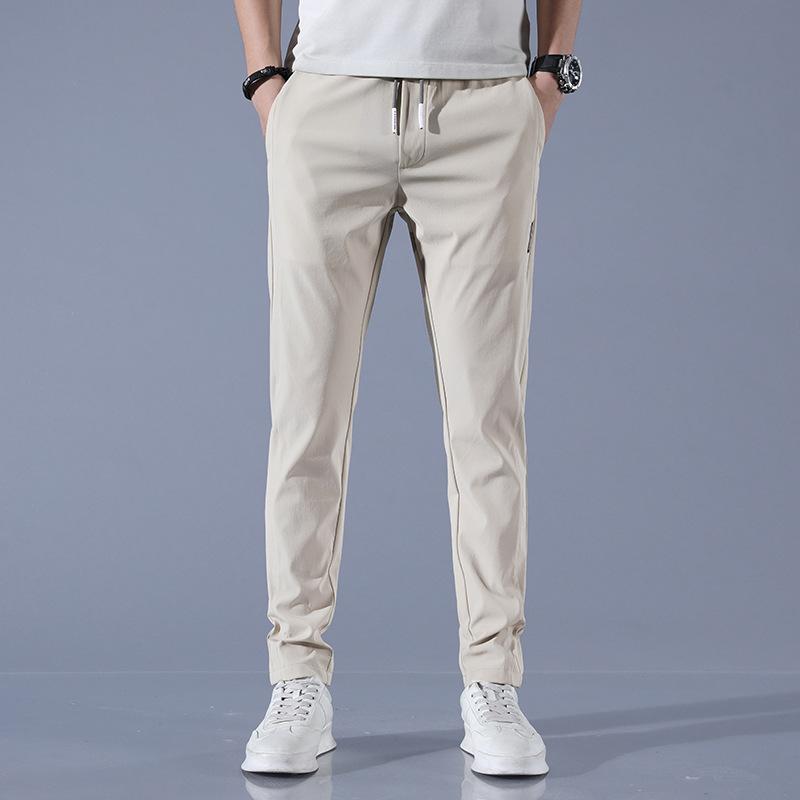 Men's Sports Casual Trousers Ice-Silk Summer Lightweight Style Trendy Versatile Straight-Leg Elastic Waist Loose-Fit Solid Colour Trousers