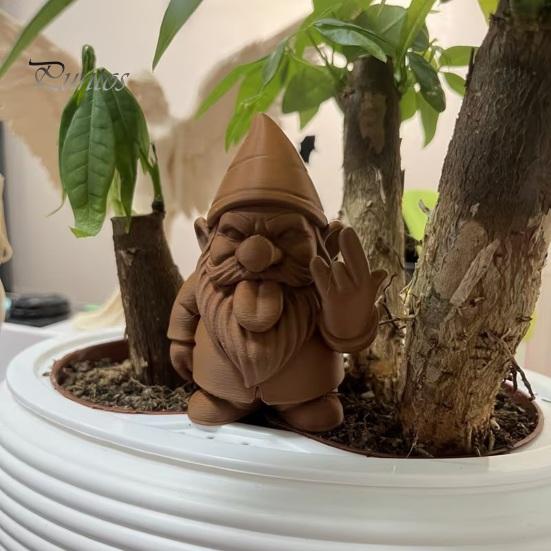 Detailed Beard Texture Ornament Funny 3D Printed Garden Gnome Statue, Quirky Tongue Out Figurine with Hand Gesture, Unique Gesture DIY Paintable Desk