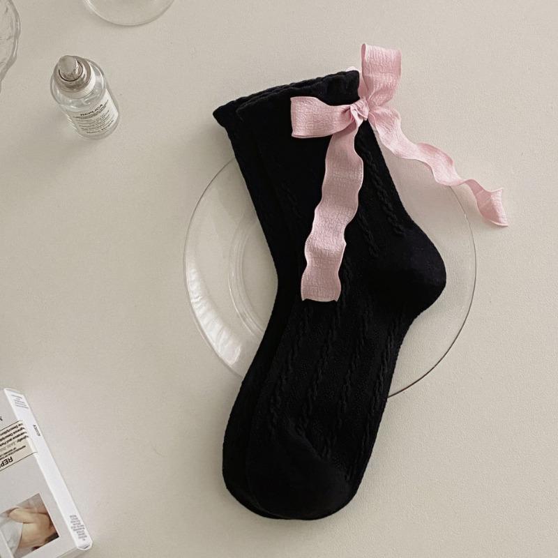 Women's Spring and Summer New Ribbon Bow Breathable Ballet Wind Tube Pile Socks