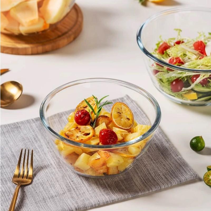 1pc Clear Glass Salad Bowl Heat Resistant Home Kitchen Baking Noodle Bowl Large Instant Noodle Soup Bowl Microwave Cutlery