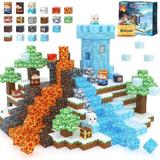 200PCS Magnetic Blocks - Build Mine Magnet World, Magnetic Building Blocks for Kids Ages 4-6 6-8 8-12, STEM Educational Sensory Toys for Boys & 100Pcs Ice Lava