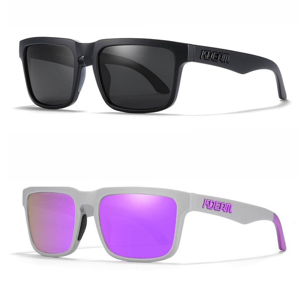 2PCS - KDEAM Brand Original Design Men Square Polarized Sunglasses Fishing Fashion Women Sun Glasses Colorful Eyewear
