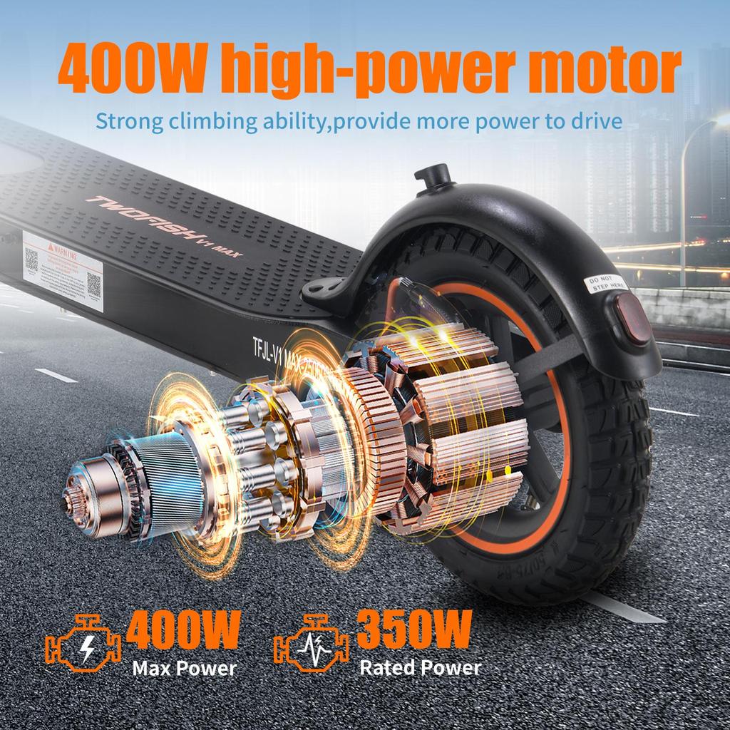 Trotinete Elétrica Twofish V1 Max Pneus 9 polegadas Motor 400W Bateria 36V10.4Ah Autonomia Máxima 20km Velocidade Máxima 28km/h