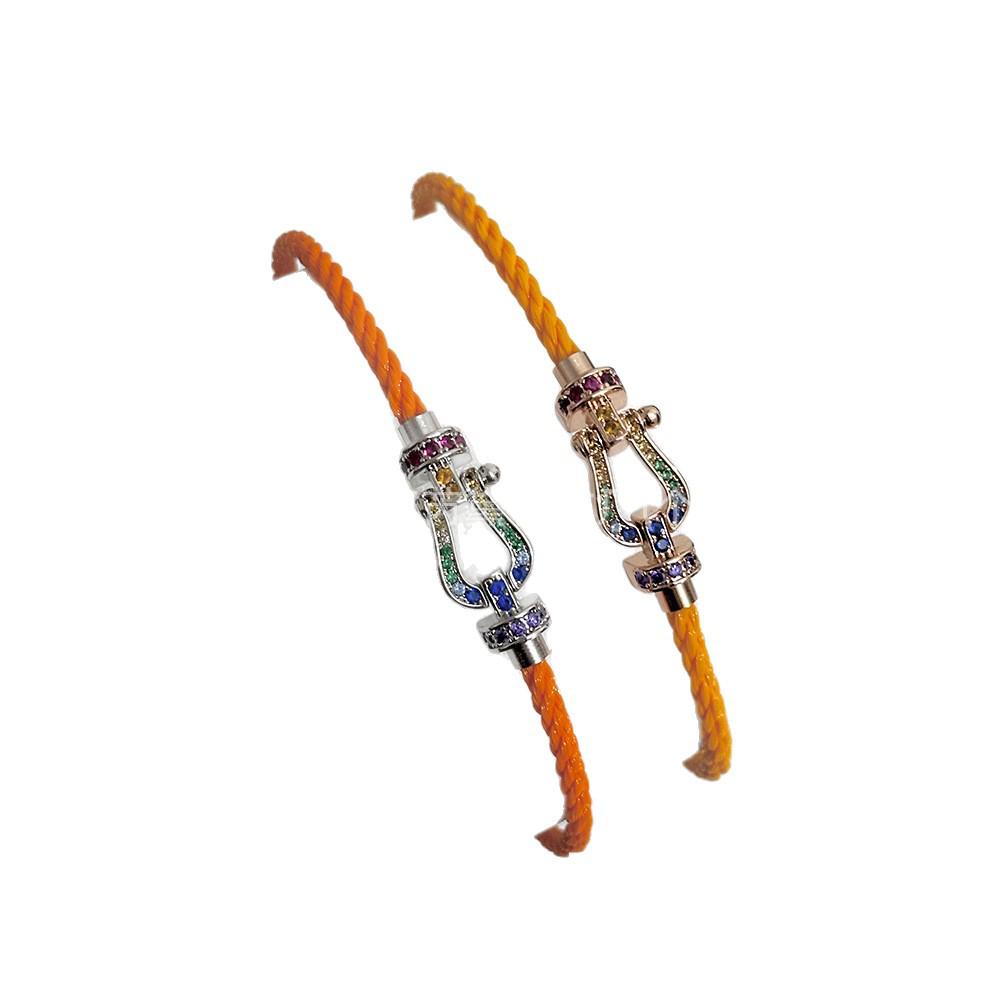 Fei Jia Horseshoe & Eight-Character Buckle Diamond Nylon Bracelet for Couples