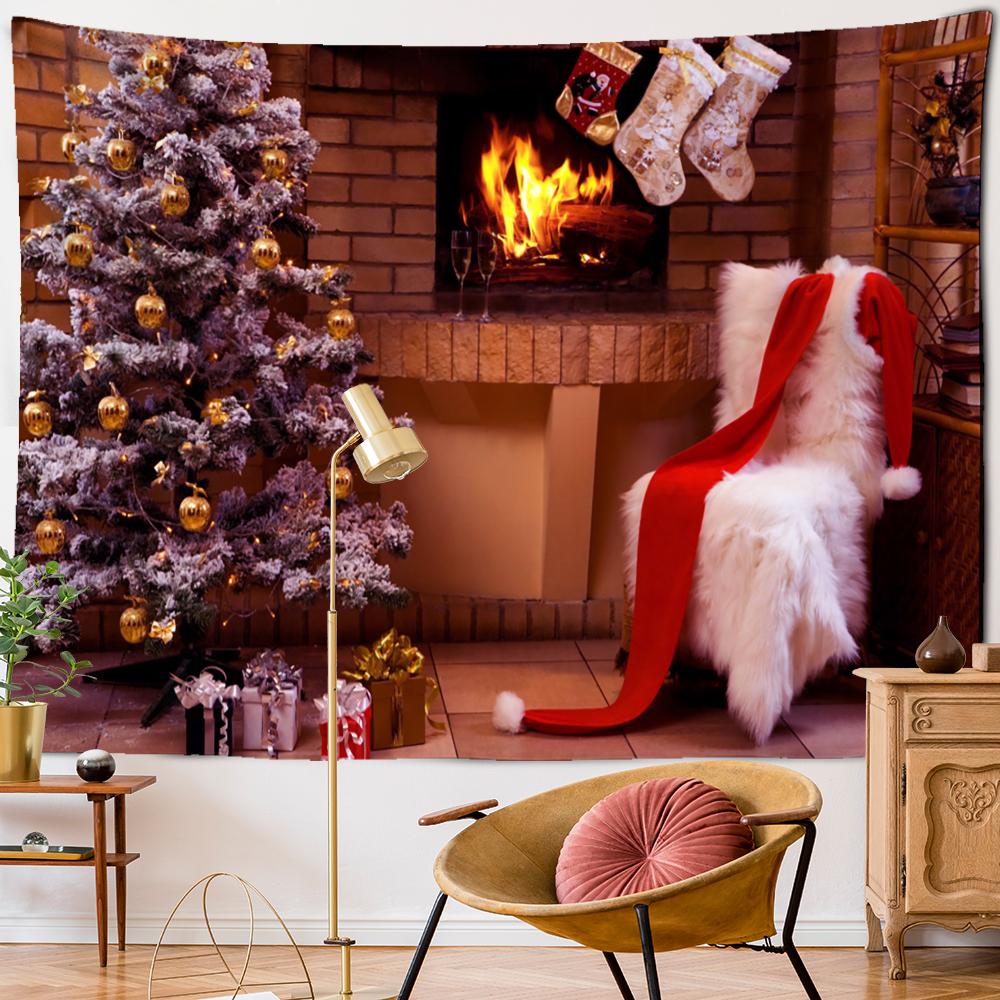 Christmas Tree Fireplace Tapestry Wall Hanging Witchcraft Psychedelic Gift Socks New Year Room Hippie Home Decor