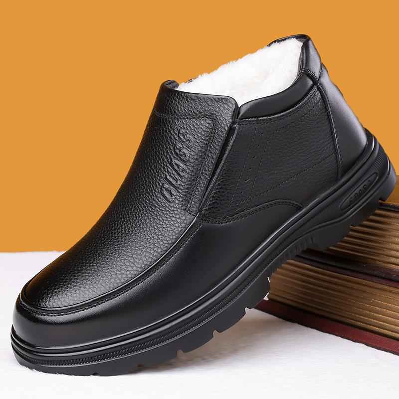 Men's thickened cotton shoes winter middle-aged men's shoes velvet warm and non-slip wool snow shoes Northeast dad shoes