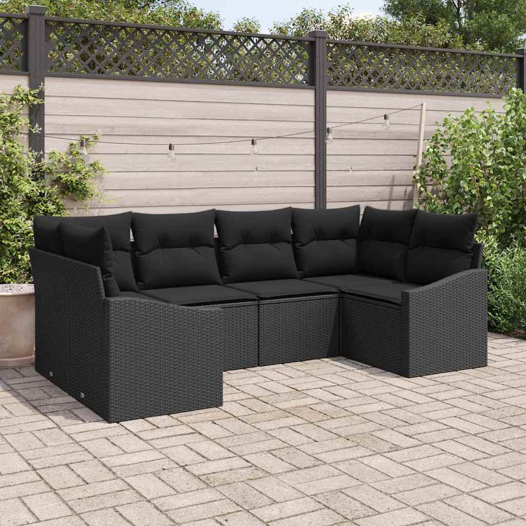 6 Piece Sofa Set with Cushions Black Poly Rattan