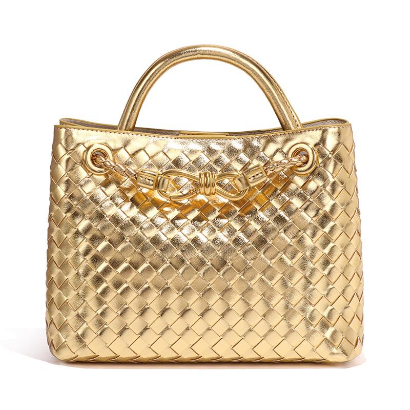 Modische und elegante Damenhandtasche mit Schleife, handgewebtem Metall und lässiger Umhängetasche mit großem Fassungsvermögen für eine Schulter