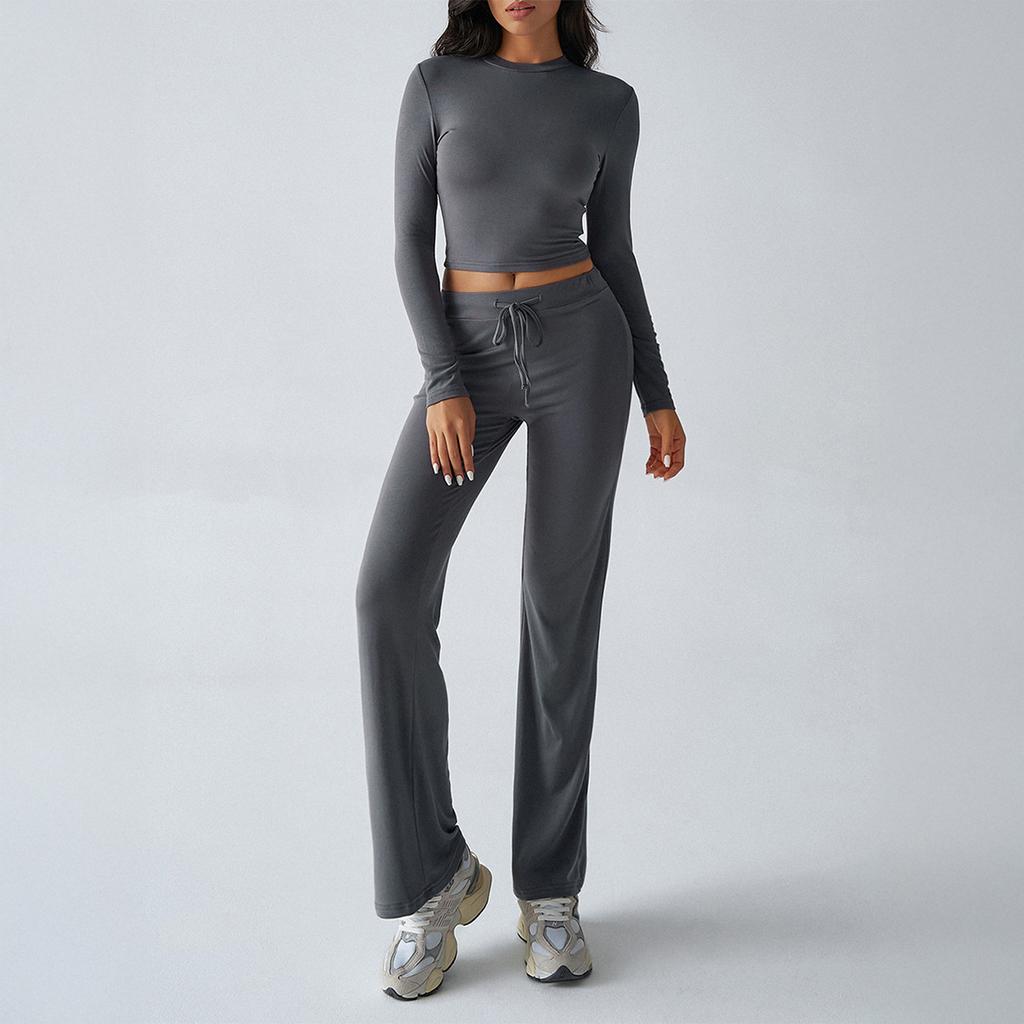 Autumn/winter Women's Y2K Casual Sports Style Slim Long Sleeve Top Lace-up Pants Suit