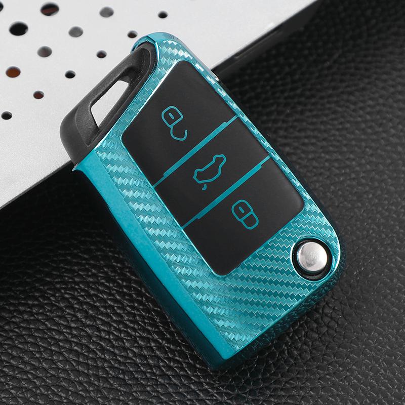 Car Key Case Cover Protector Protection Accessories TPU Carbon Fiber Car Key Case Auto for VW Golf-7 Tiguan-L POLO
