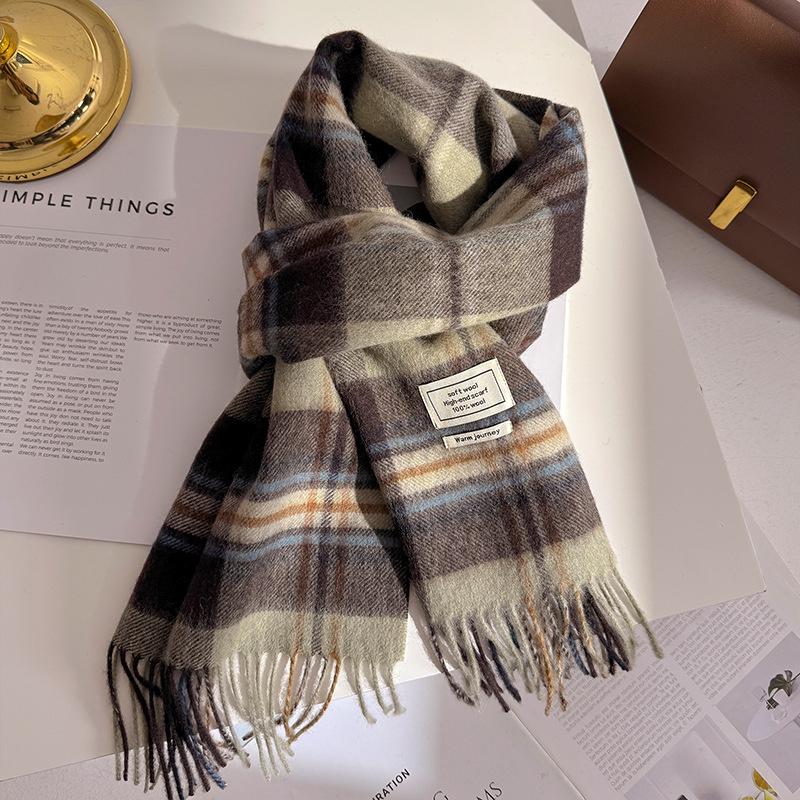 100% Pure Wool Winter Scarf for Women Long Warm Cashmere Scarves Hijab Lady Plaid Shawl Wrap Female Pashmina Bandana Headscarves