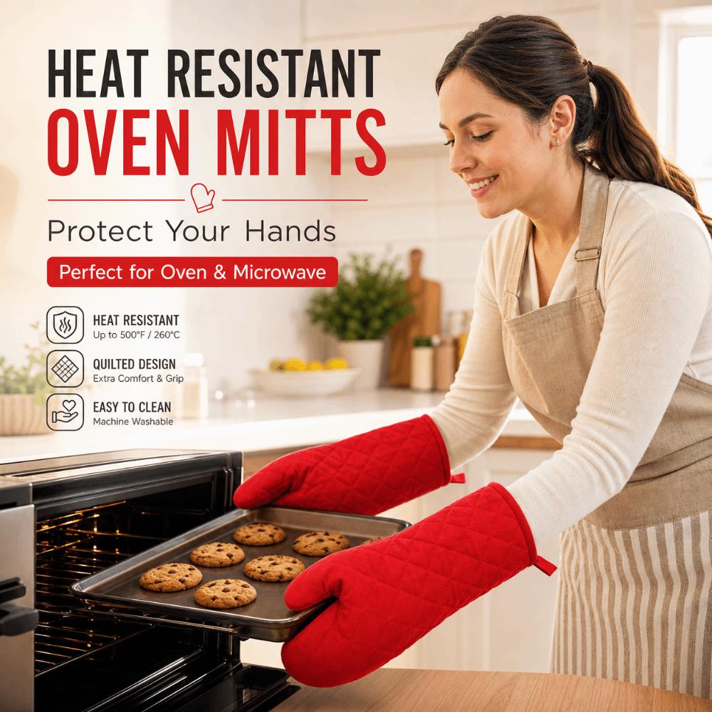 Quilted Cotton Oven Mitts Heat Resistant Anti-Scalding Microwave Oven Gloves Non-Slip Hanging BBQ Baking Gloves Kitchen Cooking
