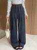 Women's Autumn 2025 Blue Plaid High-Waist Wide-Leg Pants with Drawstring - Retro, Slimming, Casual Style