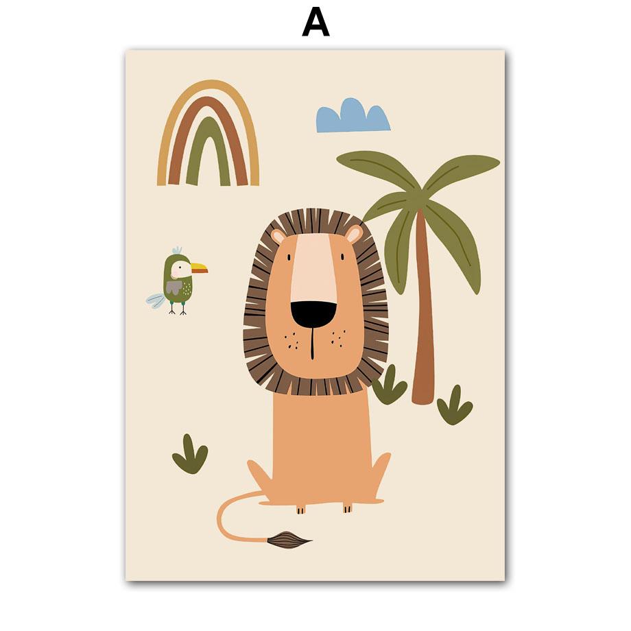 

Boho Lion Elephant Giraffe Tiger Zebra Nordic Posters And Prints Nursery Wall Art Canvas Painting Pictures Baby Kids Room Decor 13X18 cm No Framed