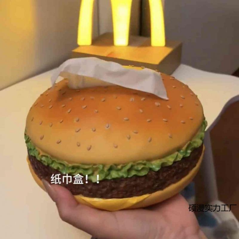 Extra-Large Burger-Shaped Tissue Box Creative Vintage Living Room Tissue Holder Rustic Resin Design Multifunctional Decorative Piece