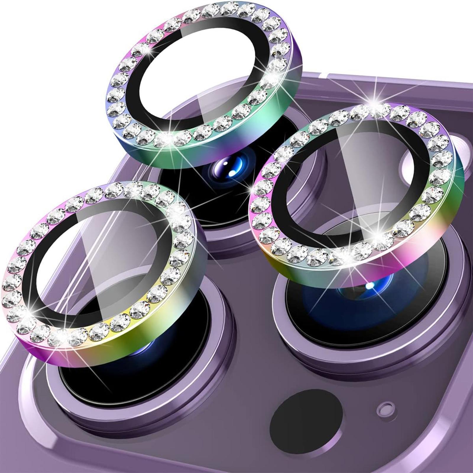 

1Set For iPhone 16 Pro/16 Pro Max Camera Lens Protector Rhinestone Decor Tempered Glass Metal Ring Colorful Lens Film Type A