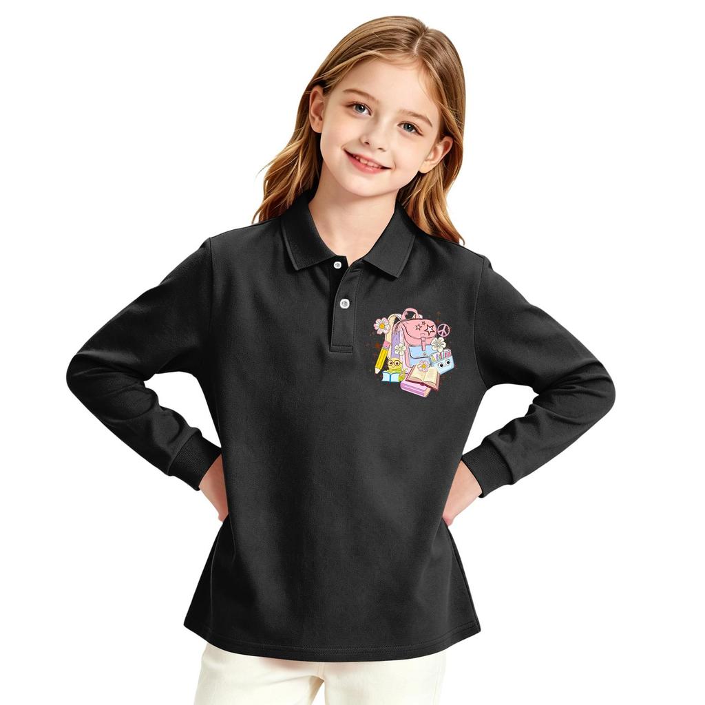 Girls Long Sleeve School Uniform Top Casual Print Shirt for Back to School
