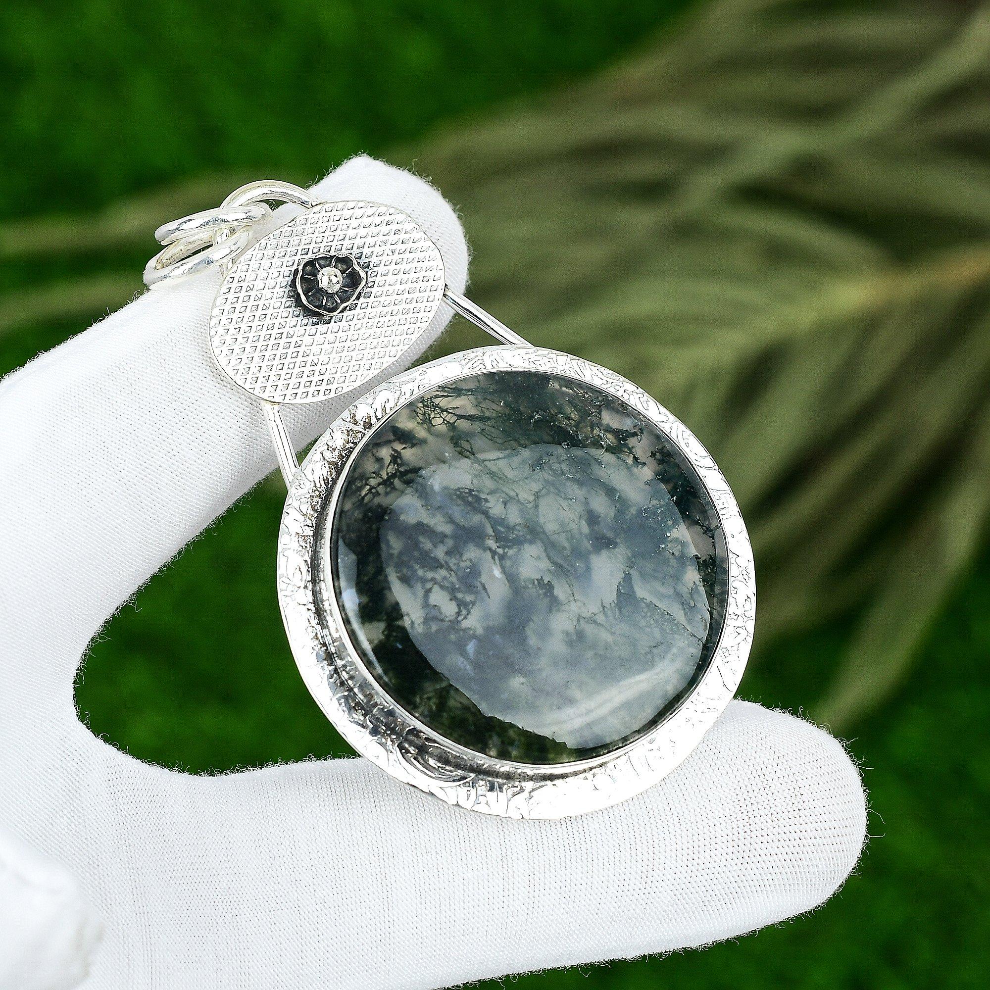 

Подарок для нее Подвеска из натурального солнечного мохового агата из стерлингового серебра 925 пробы