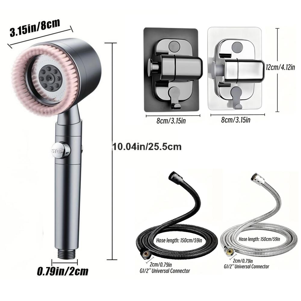Pommeau de douche 5+1 modes avec brosse de massage ABS Haute pression Économie d'eau Portable Filtre de salle de bain Pommeau de douche Arrêt d'eau à une touche