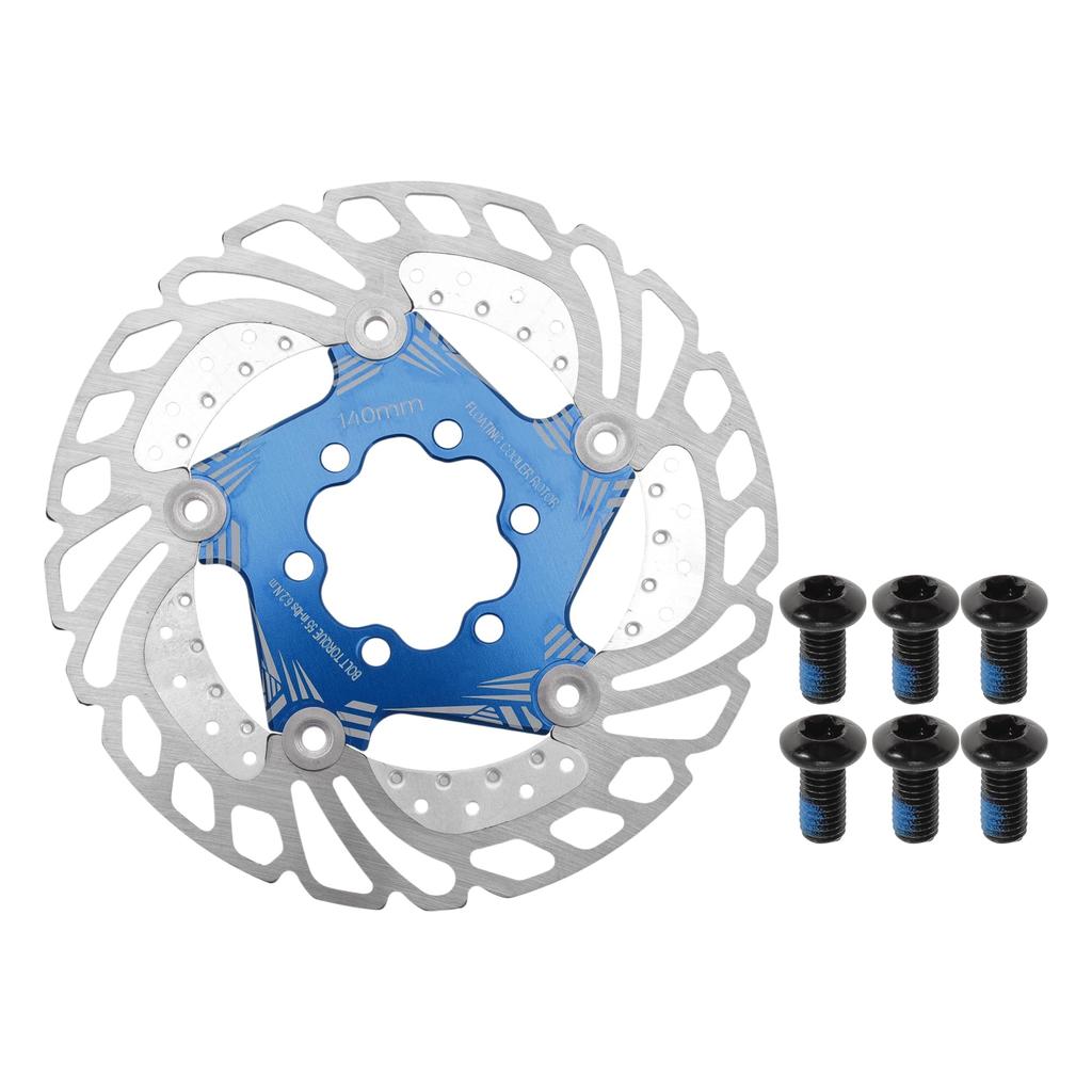 BULLSPANN 1 Set Bicycle Disc Brake 140mm Rounded Bicycle Brake Disc Rotor with 6 Bicycle Floating Disc Brake Rotor for Mountain Road Blue Rotor,