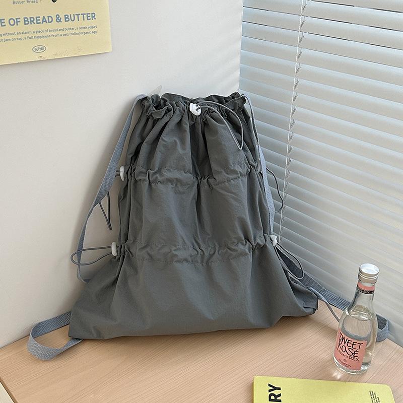 New White Drawstring Backpack for Women Korean Lazy Style Backpack Lightweight Nylon Travel Backpack