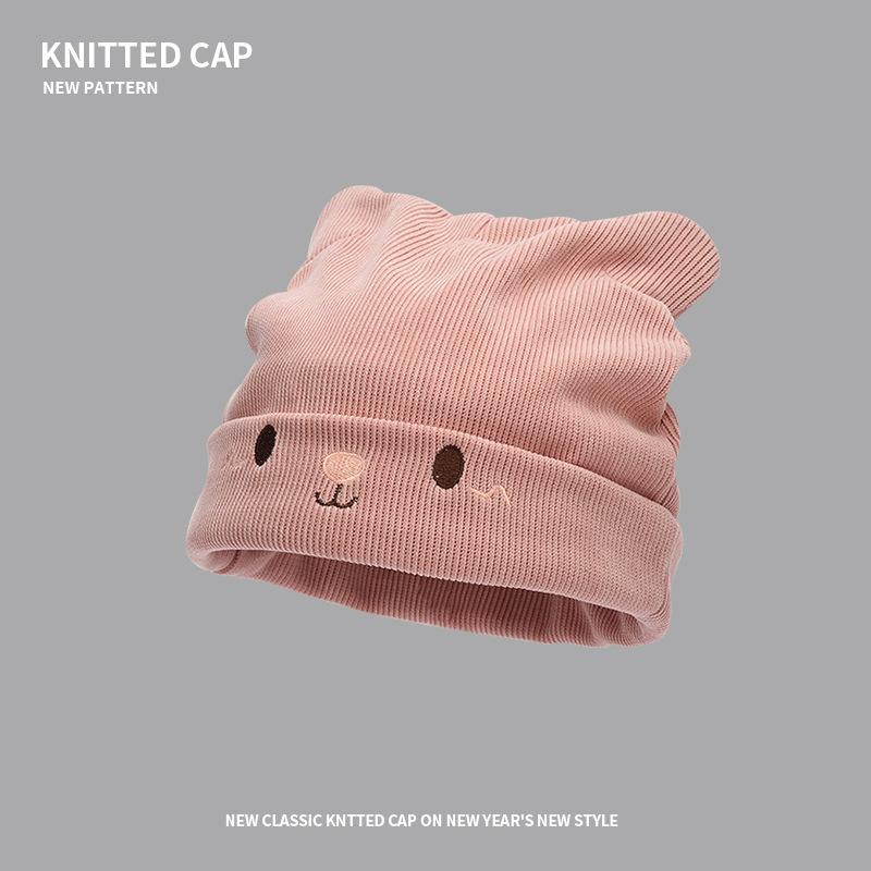 Cute cat ears knitted cold hat big head circumference confinement hat autumn and winter pregnant women nightcap bag head versatile wool hat