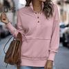 Fall Spring Women Sweatshirt Half-open Stand Collar Solid Color Loose Pullover with Big Pocket Elastic Cuffs OL Commuting Daily Top