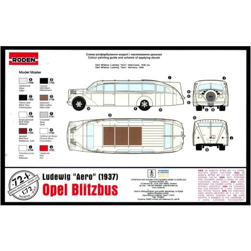Roden 1/72 Scale German Opel Aero Provaganda Tourist Bus 1937 Plastic Model Kit RE72724