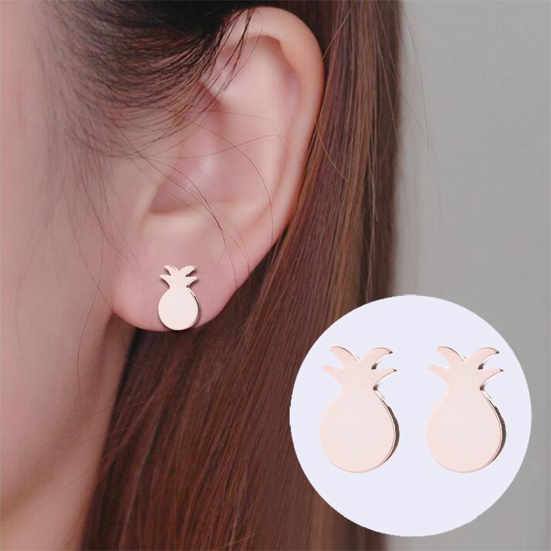 SMJEL Summer Cherry Earrings Ladies Stainless Steel Fruit Stud Earrings Small Watermelon Apple Pineapple Unique Zircon Gift