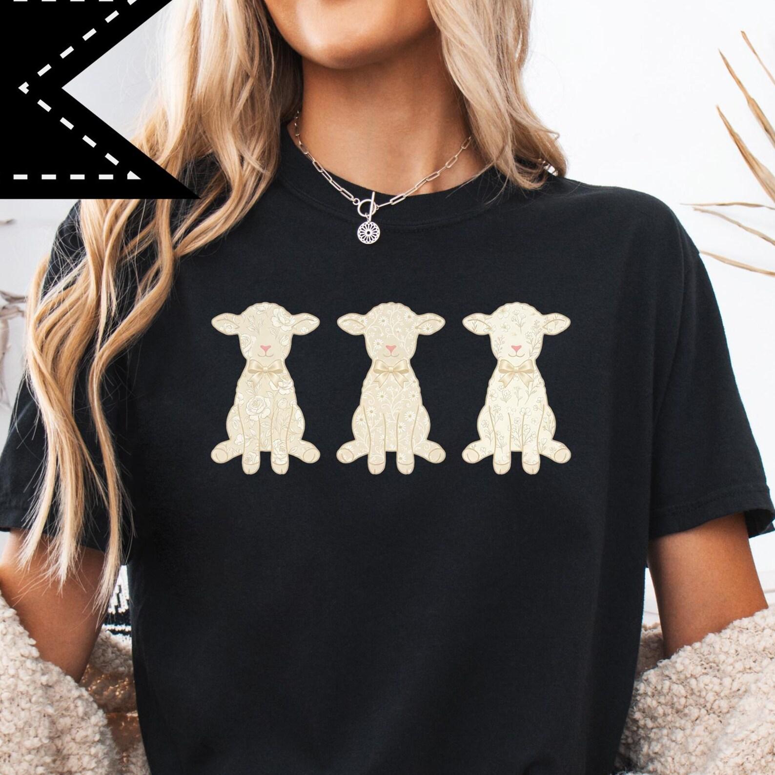 Floral Lambs with Bows, Coquette Bow Easter Shirt, for Women, Easter Coquette Shirt M