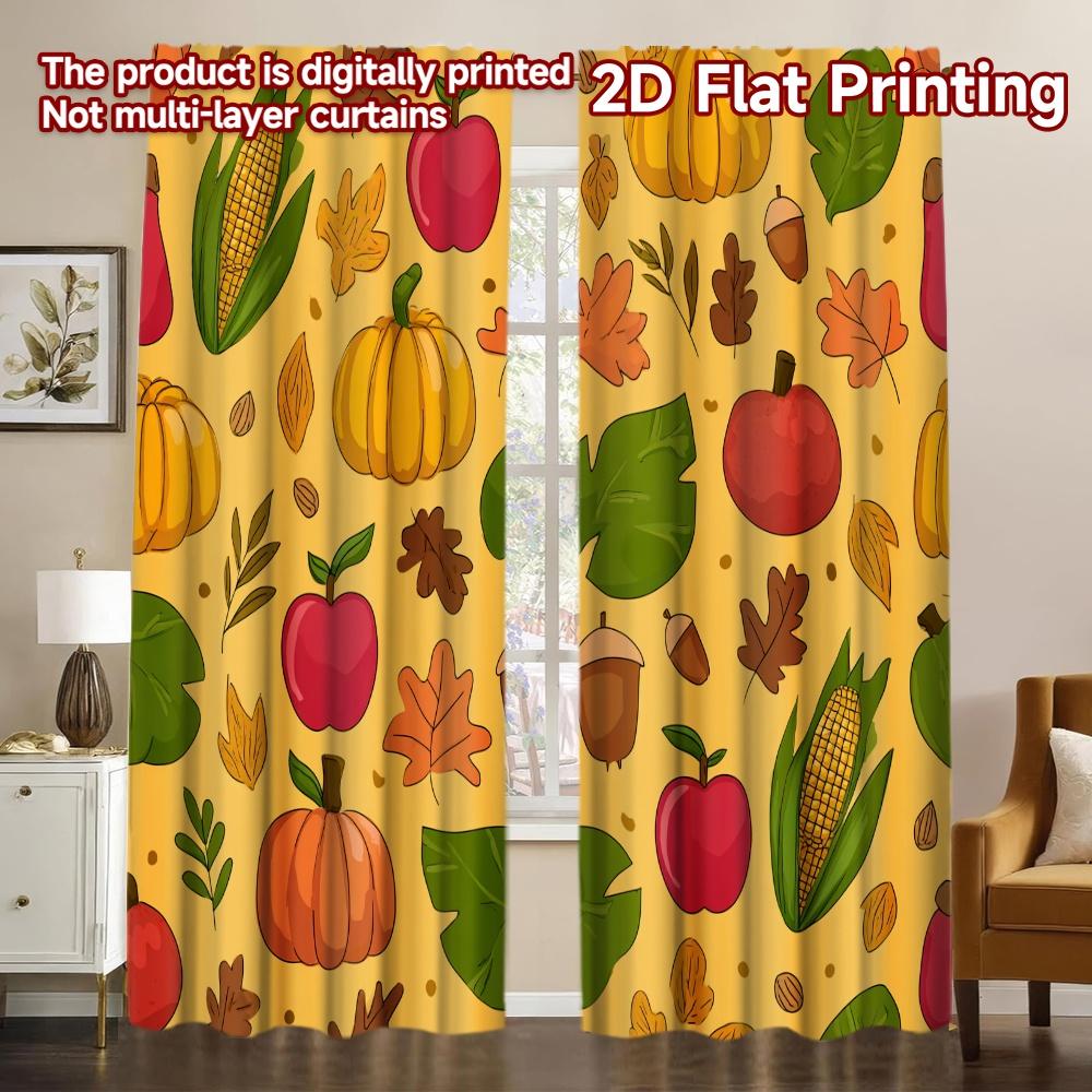 2D FLAT PRINTING 2pcs Curta (easter Decor) Autumn Harvest Scene Fashionable Popular Curta Durable Polyester Curta