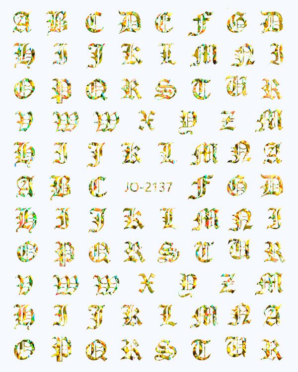 12-Color Gothic Letter 3D Nail Art Stickers: Fluorescent, Hot Stamping, Laser Decals