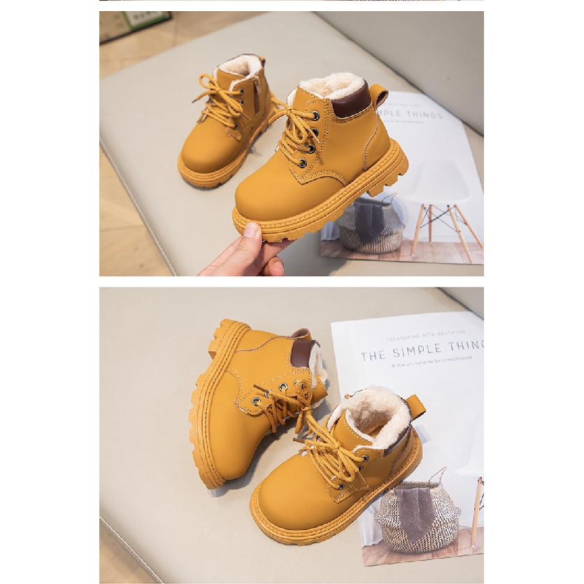 Winter New Children's Snow Boots with Fleece Lining, Warm Cotton Shoes, Boys' Yellow Boots, Girls' Boots, Large Cotton Martin Boots