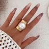 European-American Oversized Pearl Geometric Ring - Smooth, Exaggerated Knuckle Design