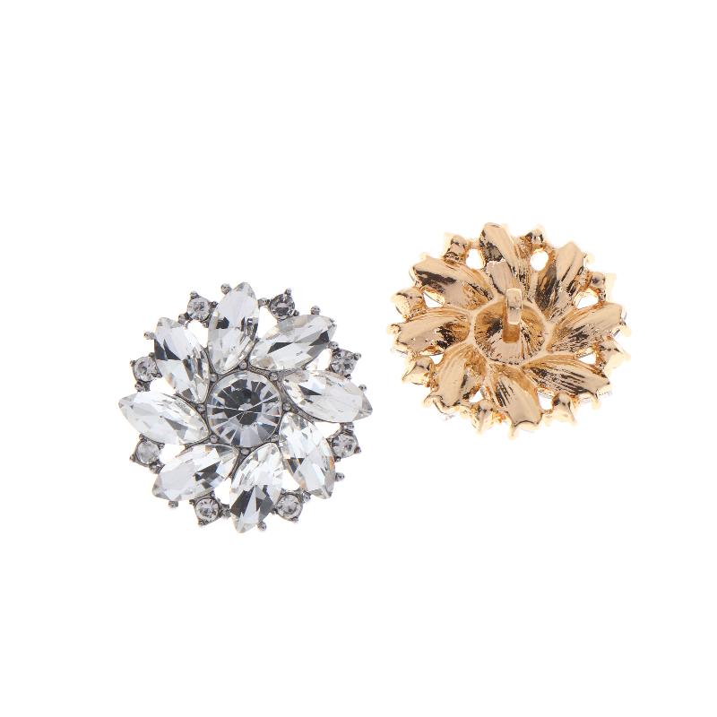 2/4Pcs Sparkling Rhinestone Flower Shaped Metal Button Suitable For Decorative Buttons On Clothing