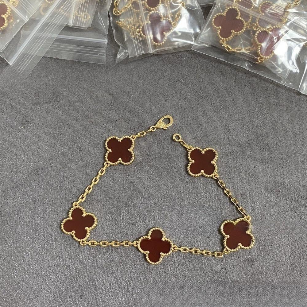 

Высококачественный браслет из красного халцедона с лазерной гравировкой «Четырехлистный клевер» и «Пятицветник», из розового золота 18 карат, ювелирное изделие класса люкс, подарок для девушки High Version
