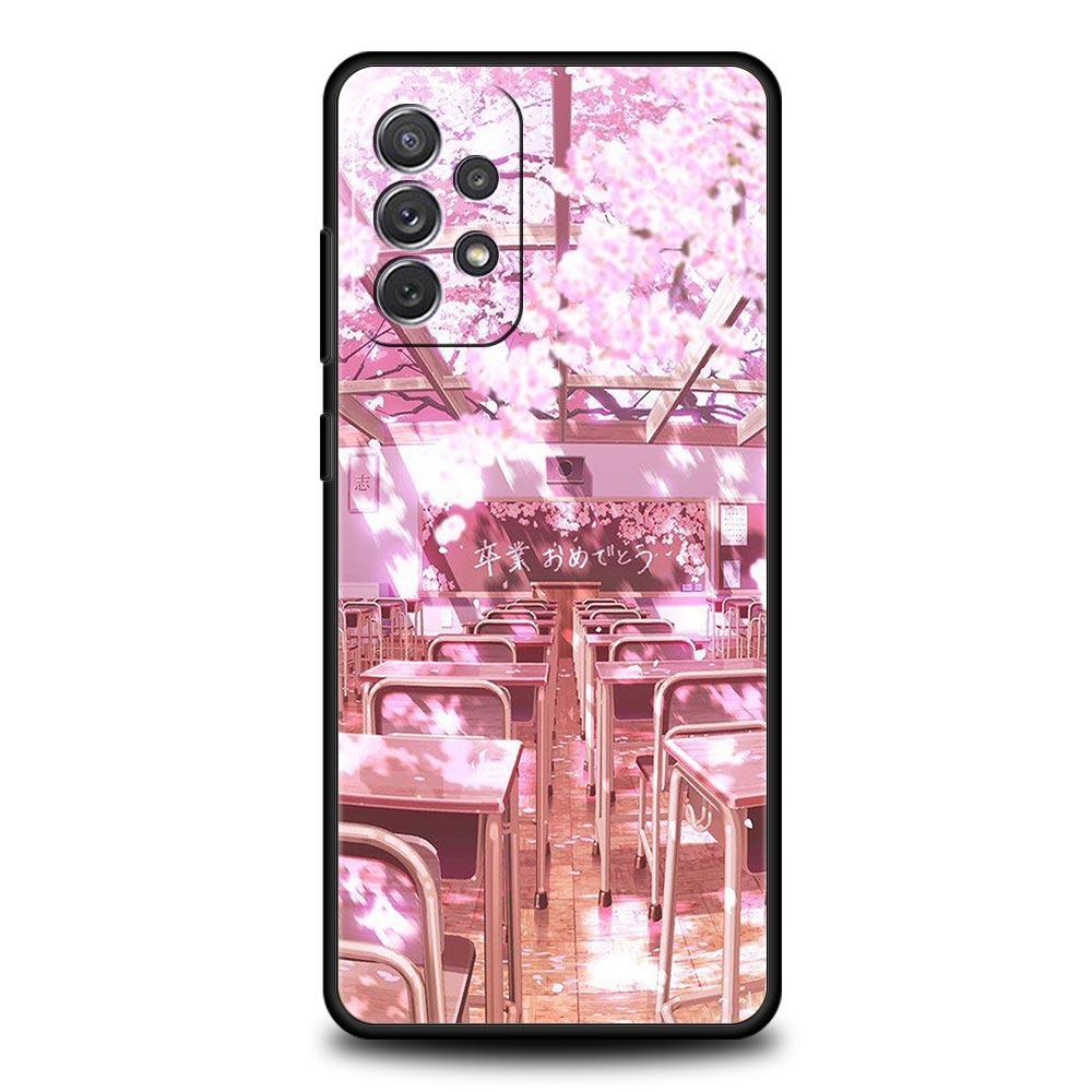 Cherry Blossoms Traint Moun Fuji Case For Samsung A13 A51 A71 A41 A31 A21S A11 A01 A03S A12 A32 A52 A22 A23 A33 A53 A73 5G Cover