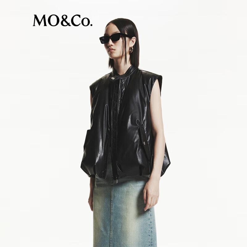 MO&Co. 2024 Autumn Puffy Faux Leather Down Vest