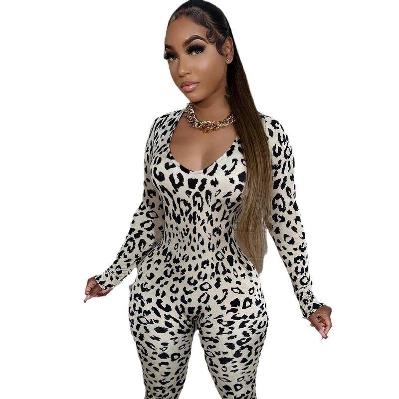 Ol6139 Amazon Cross-Border European and American Women's Casual Fashion Backless Leopard Print Jumpsuit Available In 2 Colors In Stock