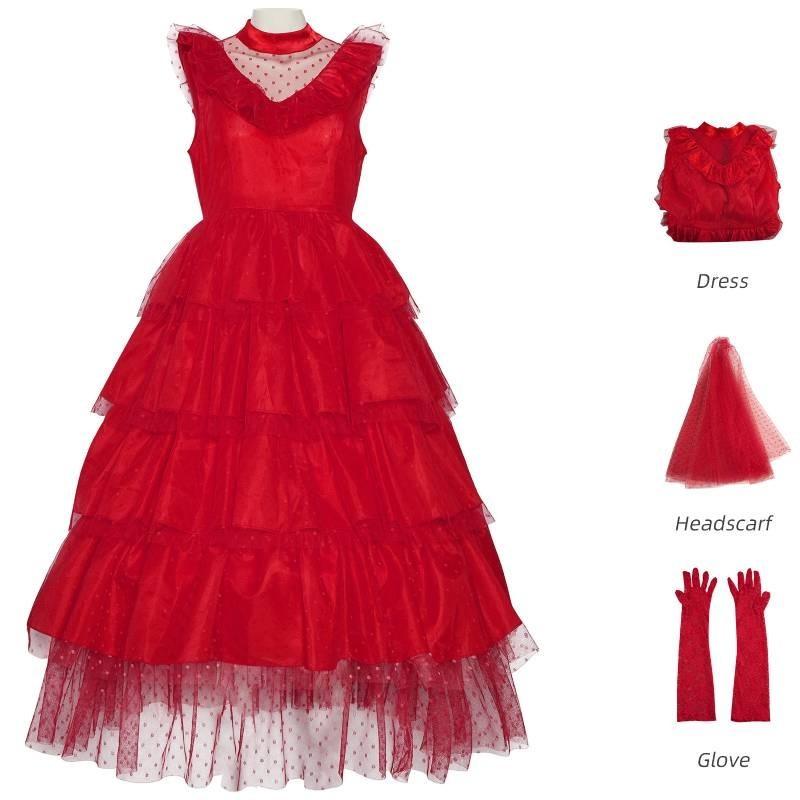 

Deetz Beetlejuice Lydia Cosplay Costume Red Tulle Skirt Hallowmas Gift Party Sleeveless,Adult 2L