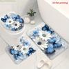 1/3/4pcs, Fashionable and Simple Blue Butterfly and White Flower Bathroom Set - 2D FLAT Shower Curtain, Bath Mat, Toilet Lid C